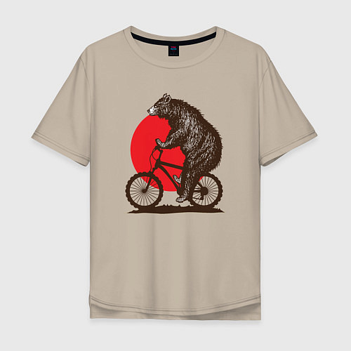 Мужская футболка оверсайз Медведь на велосиеде / Миндальный – фото 1