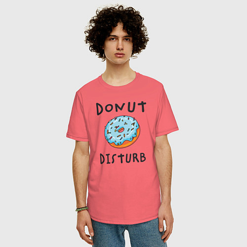 Мужская футболка оверсайз Не беспокоить Donut disturb / Коралловый – фото 3