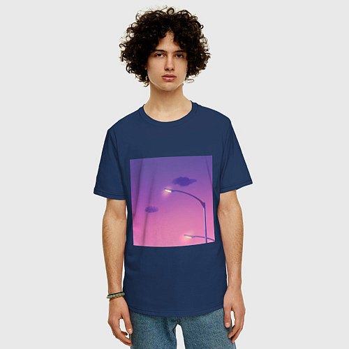 Мужская футболка оверсайз Закат / Тёмно-синий – фото 3