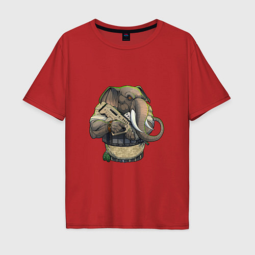 Мужская футболка оверсайз Слон-военный / Красный – фото 1