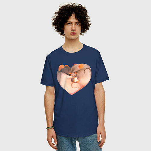 Мужская футболка оверсайз Мышиное сердце / Тёмно-синий – фото 3