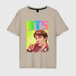 Футболка оверсайз мужская BTS БТС Z, цвет: миндальный