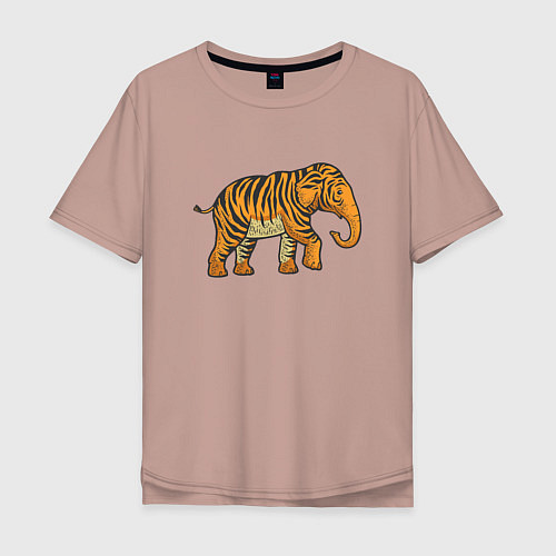 Мужская футболка оверсайз Тигровый слон / Пыльно-розовый – фото 1