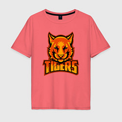 Футболка оверсайз мужская Tigers, цвет: коралловый