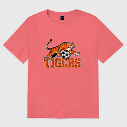 Футболка оверсайз мужская Football Tigers, цвет: коралловый