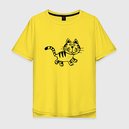 Мужская футболка оверсайз Черный кот / Желтый – фото 1