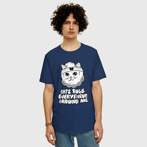 Мужская футболка оверсайз Cats Rule / Тёмно-синий – фото 3
