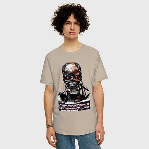 Мужская футболка оверсайз Terminator T-800 / Миндальный – фото 3