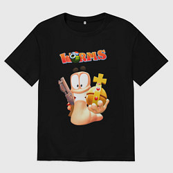 Футболка оверсайз мужская Worms-3D, цвет: черный