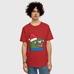 Футболка оверсайз мужская Pepe, pepe happy, Пепе хеппи, pepe happy new year, цвет: красный — фото 2