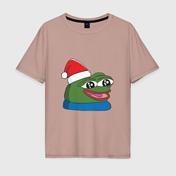 Футболка оверсайз мужская Pepe, pepe happy, Пепе хеппи, pepe happy new year, цвет: пыльно-розовый