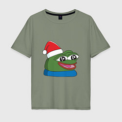 Футболка оверсайз мужская Pepe, pepe happy, Пепе хеппи, pepe happy new year, цвет: авокадо