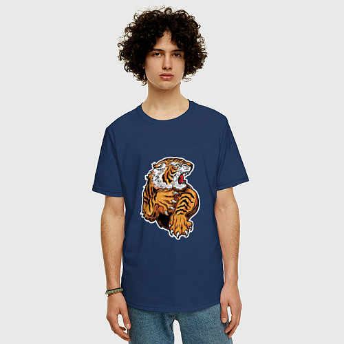 Мужская футболка оверсайз Boom Tiger / Тёмно-синий – фото 3