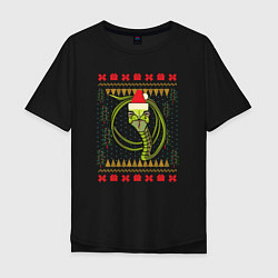 Футболка оверсайз мужская Рождественский свитер Скептическая змея, цвет: черный
