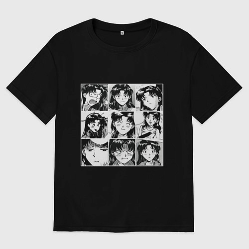 Мужская футболка оверсайз Такая разная Мисато Сан Евангелион / Черный – фото 1