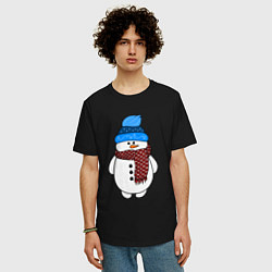 Футболка оверсайз мужская Снеговик в шапочке, цвет: черный — фото 2