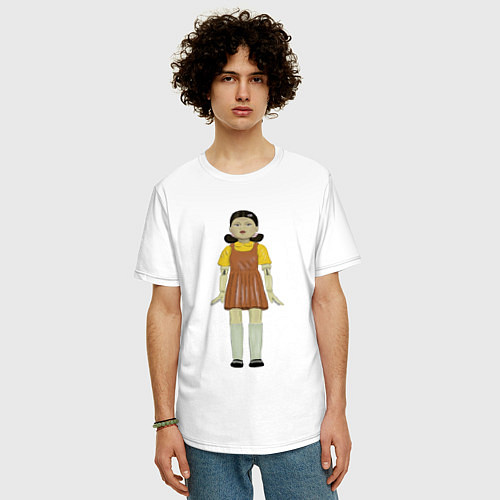 Мужская футболка оверсайз Игра в кальмара: Кукла / Белый – фото 3