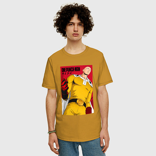 Мужская футболка оверсайз Сайтама Saitama Ванпанчмен / Горчичный – фото 3