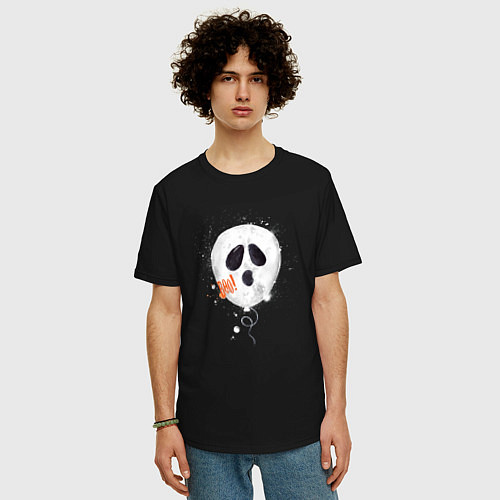 Мужская футболка оверсайз Шарик-пугайка черный, хлопок / Черный – фото 3