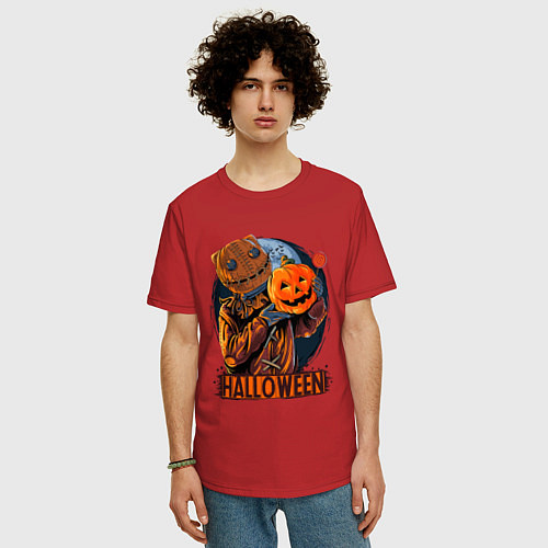 Мужская футболка оверсайз Halloween Scarecrow / Красный – фото 3