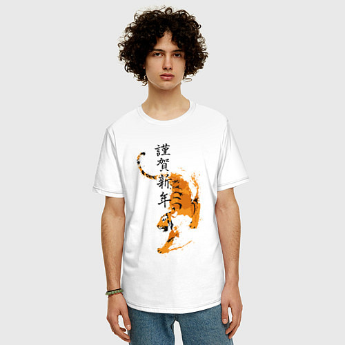 Мужская футболка оверсайз Китайский тигр 2022 / Белый – фото 3