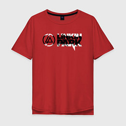 Футболка оверсайз мужская Линкин Парк Лого ЧБ Рок Linkin Park, цвет: красный