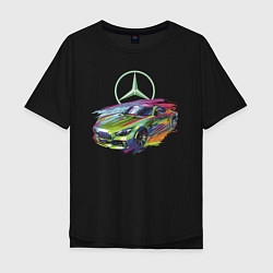 Футболка оверсайз мужская Mercedes V8 Biturbo motorsport - sketch, цвет: черный