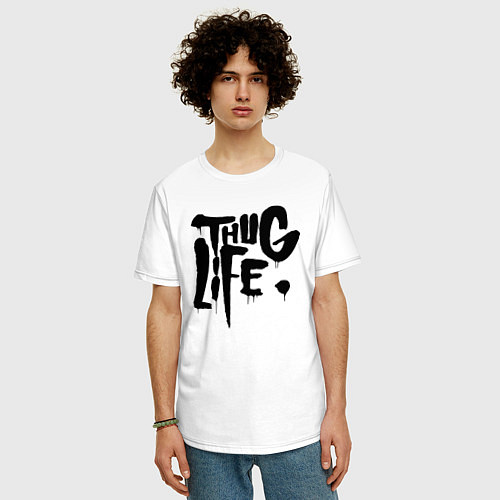 Мужская футболка оверсайз Thug life Жизнь Головореза / Белый – фото 3