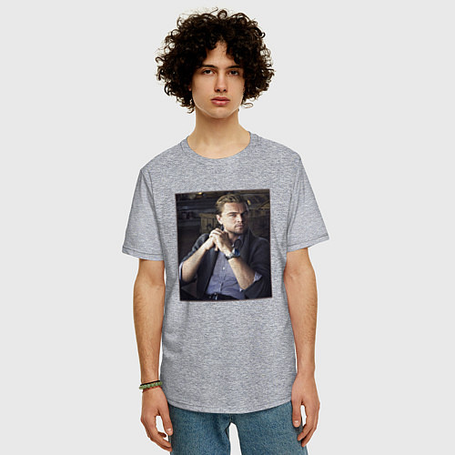 Мужская футболка оверсайз Леонардо Ди Каприо, фотопортрет / Меланж – фото 3