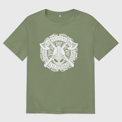 Футболка оверсайз мужская Руны, топоры и шлем, цвет: авокадо
