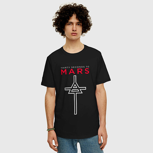 Мужская футболка оверсайз 30 Seconds To Mars, logo / Черный – фото 3