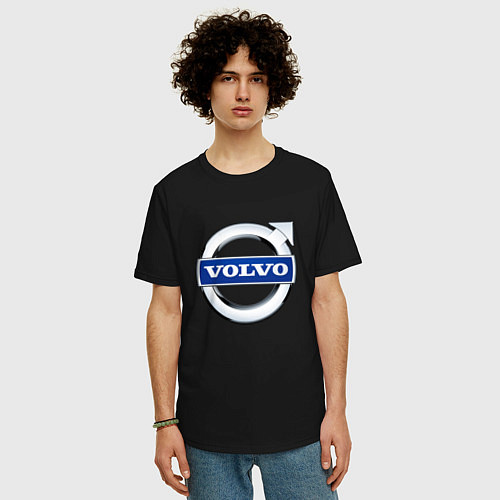 Мужская футболка оверсайз Volvo, логотип / Черный – фото 3