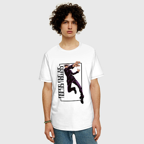 Мужская футболка оверсайз Сатору Годжо с надписью Магическая битва / Белый – фото 3