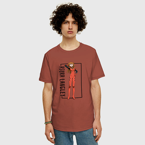 Мужская футболка оверсайз Аска с надписью Евангелион / Кирпичный – фото 3