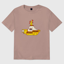 Футболка оверсайз мужская The Beatles Yellow Submarine в дудл стиле, цвет: пыльно-розовый