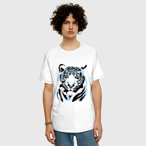 Мужская футболка оверсайз Line Blue Tiger / Белый – фото 3