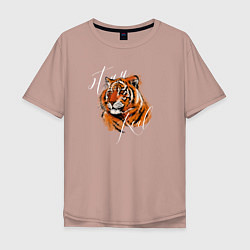 Футболка оверсайз мужская Tiger Stay real, цвет: пыльно-розовый