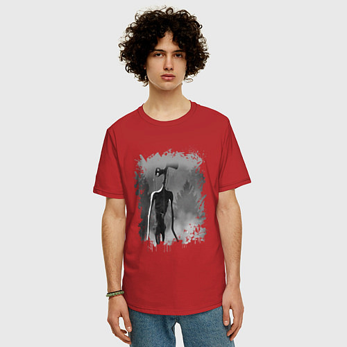 Мужская футболка оверсайз СИРЕНОГОЛОВЫЙ В ТУМАНЕ / Красный – фото 3