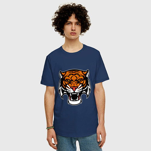 Мужская футболка оверсайз Tiger Cool / Тёмно-синий – фото 3