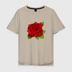 Футболка оверсайз мужская Красная роза Рисунок, цвет: миндальный