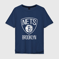 Футболка оверсайз мужская Бруклин Нетс логотип, цвет: тёмно-синий