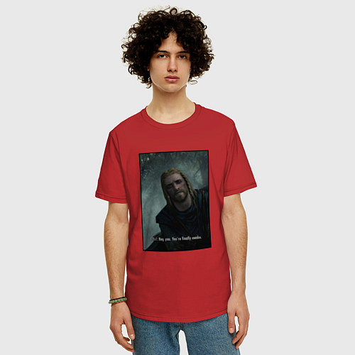 Мужская футболка оверсайз TES SKYRIM MEME THE ELDER SCROLLS SKYRIM / Красный – фото 3