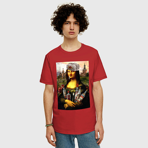 Мужская футболка оверсайз MONA LISA FROM RUSSIA / Красный – фото 3