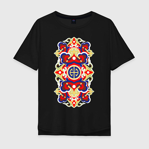 Мужская футболка оверсайз Монгольский орнамент / Черный – фото 1