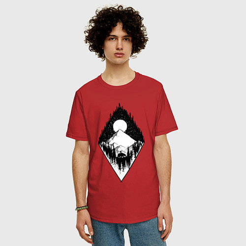 Мужская футболка оверсайз Темный лес, / Красный – фото 3