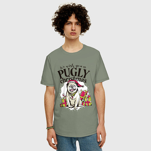 Мужская футболка оверсайз Pugly Christmas / Авокадо – фото 3