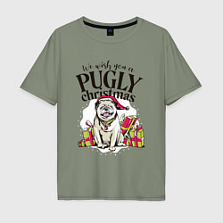 Футболка оверсайз мужская Pugly Christmas, цвет: авокадо