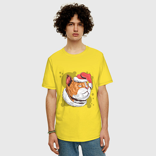 Мужская футболка оверсайз Christmas Cat / Желтый – фото 3