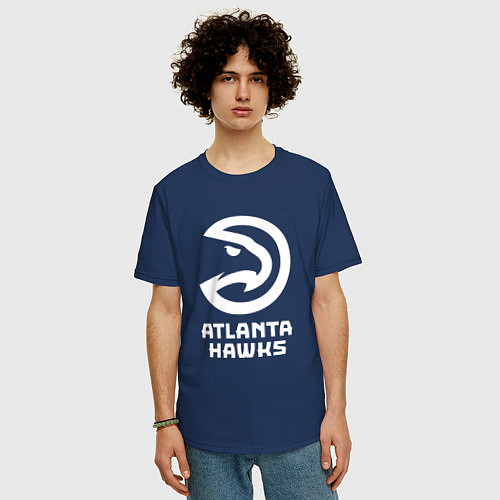 Мужская футболка оверсайз Атланта Хокс, Atlanta Hawks / Тёмно-синий – фото 3