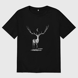 Футболка оверсайз мужская Ночной олень, цвет: черный